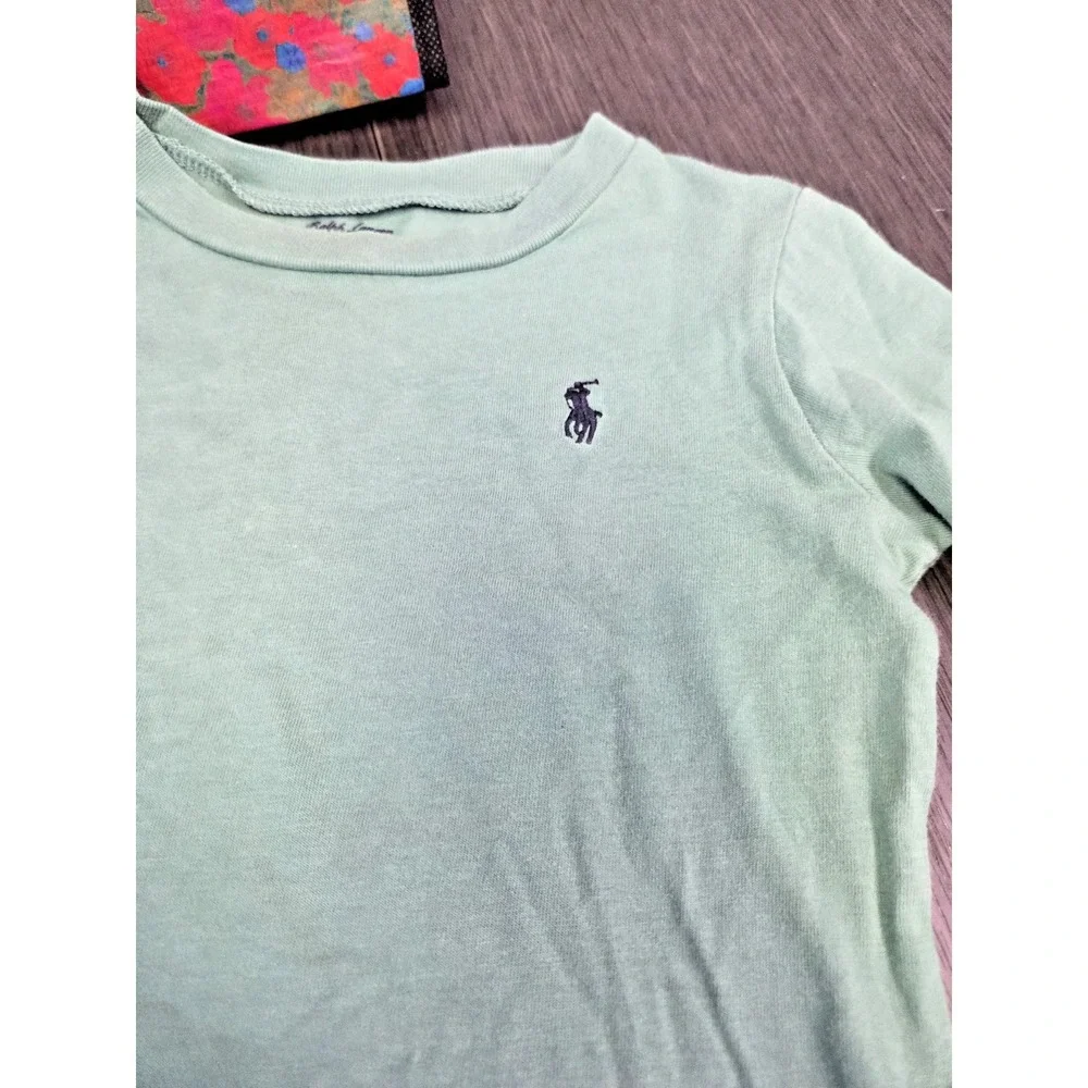 RALPH LAUREN Baby Boy 18M Green T-Shirt Long‎ Sleeve Embroidered Pony Logo